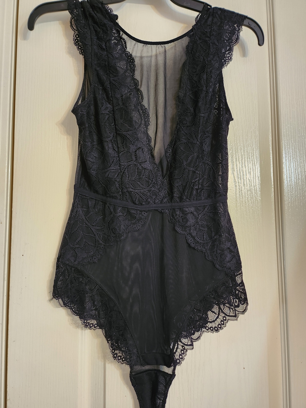 Vintage Flora Black Lace Plunge Bodysuit - Women Intimates